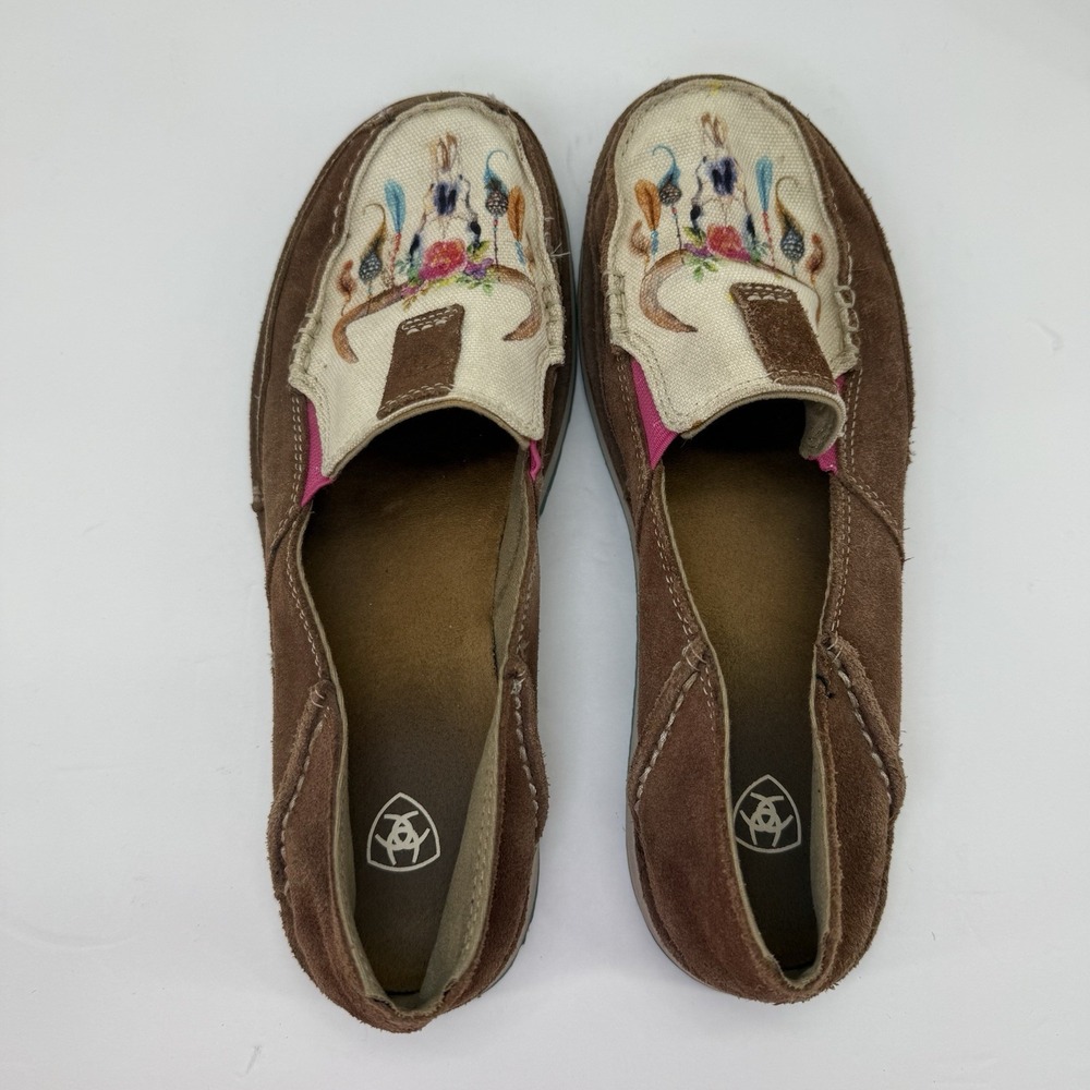 Ariat Cruisers Loafers Womens Size 9B Brown Floral Steer Design Suede Shoes - Picture 7 of 9